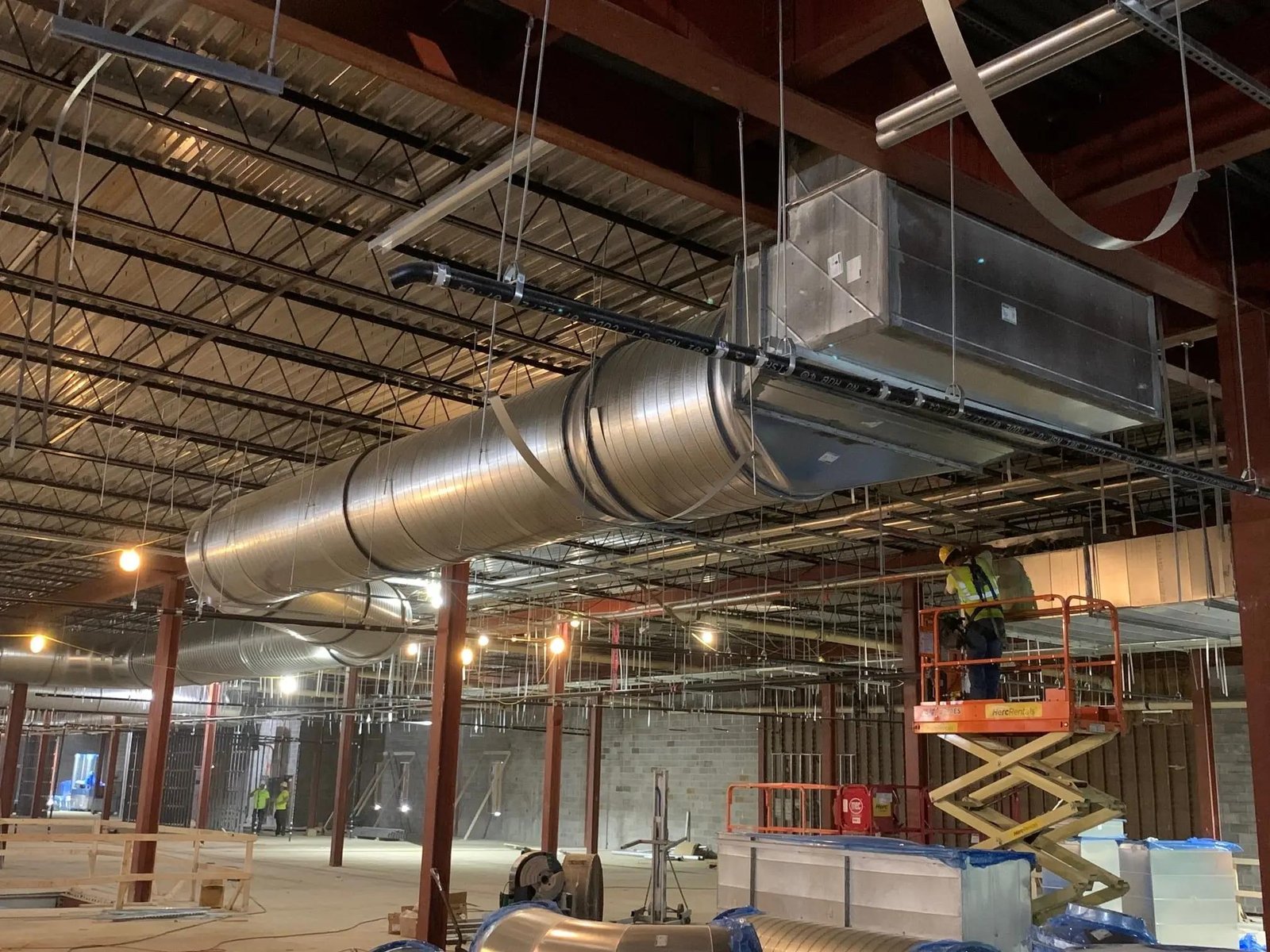 Insulated ductwork on a commercial ceiling