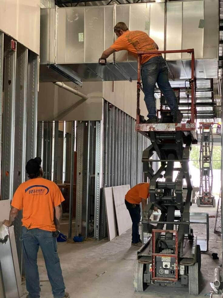 Ventilation ductwork run across a plant room